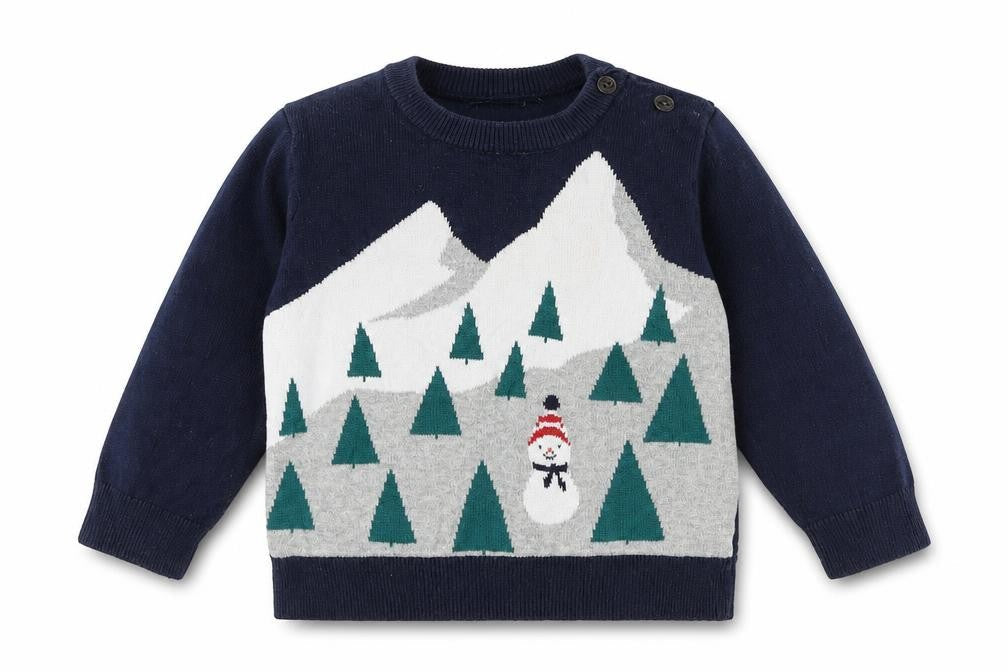 Gap Boys Blue  100% Cotton Pullover Jumper Size 6-9 Months  Button - Christmas Snowman