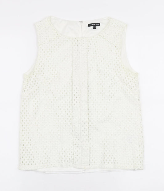 Warehouse Womens White  Nylon Basic Blouse Size 10 Round Neck