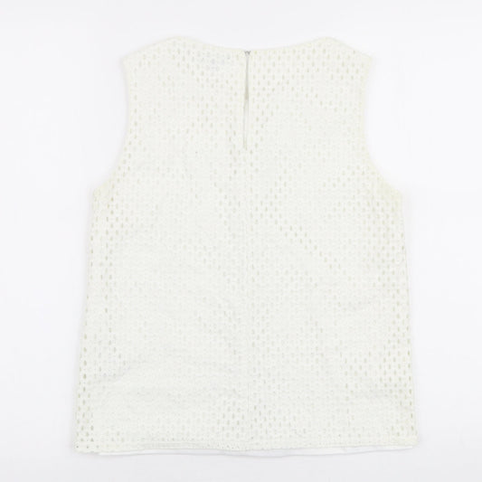 Warehouse Womens White  Nylon Basic Blouse Size 10 Round Neck