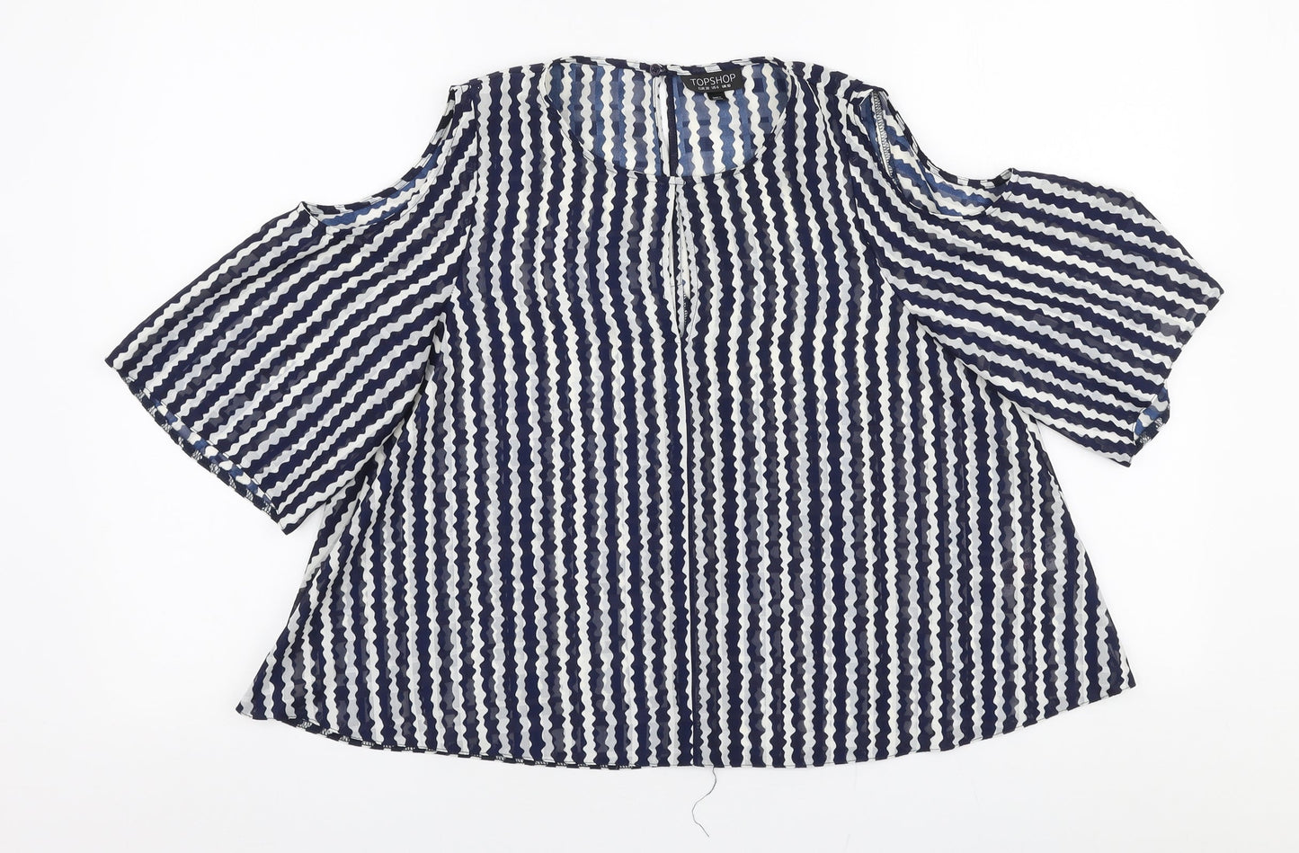 Topshop Womens Blue Striped Polyester Basic Blouse Size 10 Round Neck - Cold shoulder