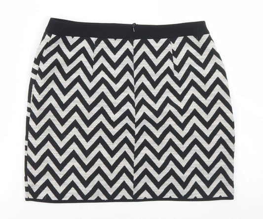 Dunnes Stores Womens Grey Striped Cotton A-Line Skirt Size 10   Zip