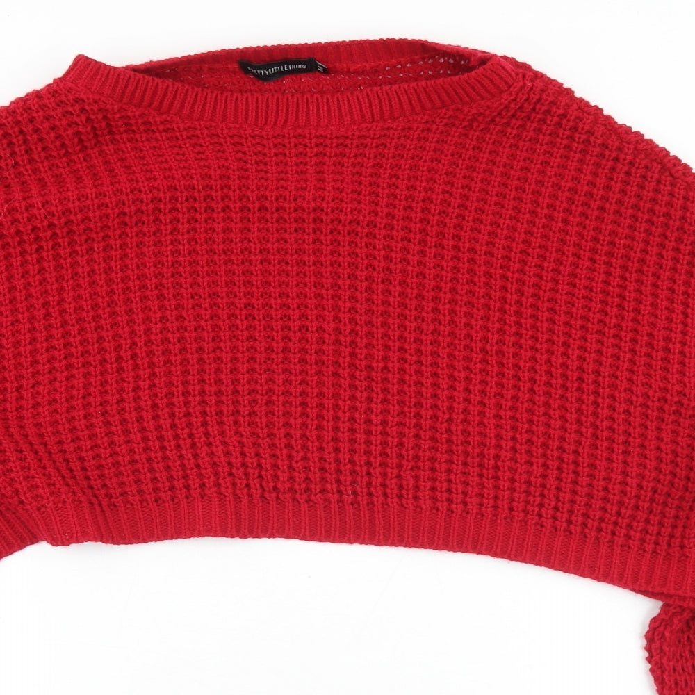 PRETTYLITTLETHING Womens Red Round Neck  Acrylic Pullover Jumper Size M