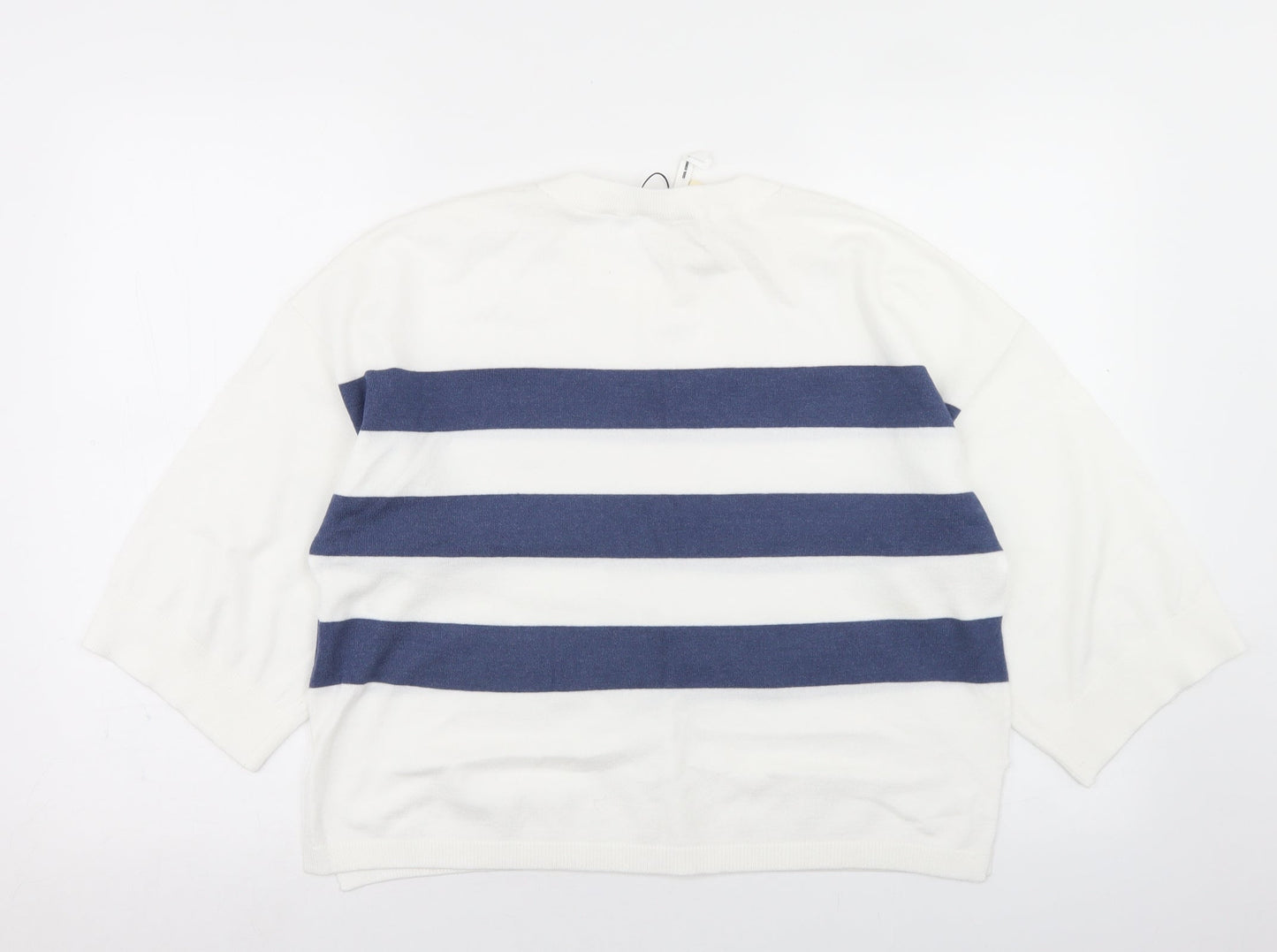 Object Womens White Crew Neck Striped Viscose Pullover Jumper Size L