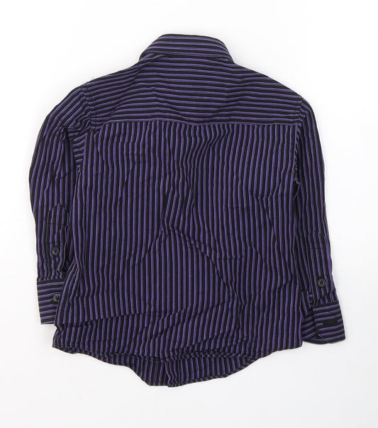 DUCK&DODGE Boys Black Striped Polyester Basic Button-Up Size 2 Years Collared Button