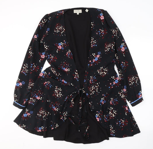 Jack Wills Womens Black Floral  Jacket Blazer Size 8  Tie