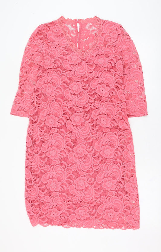 Mama-licious Womens Pink  Cotton Shift  Size M  V-Neck Hook & Eye