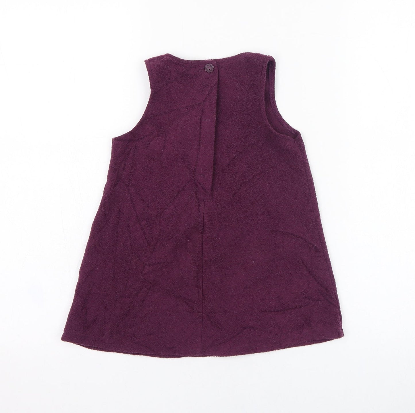 George Girls Purple  Polyester Pinafore/Dungaree Dress  Size 6-9 Months  Round Neck Button - Flower, Fleece