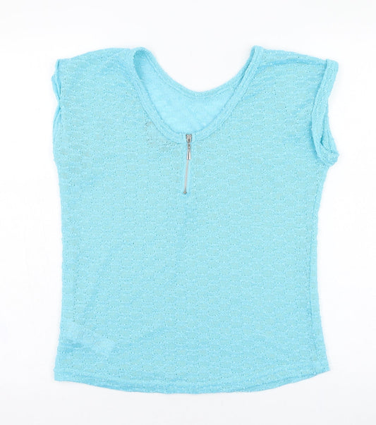 New Look Womens Blue  Polyester Basic T-Shirt Size 8 Round Neck
