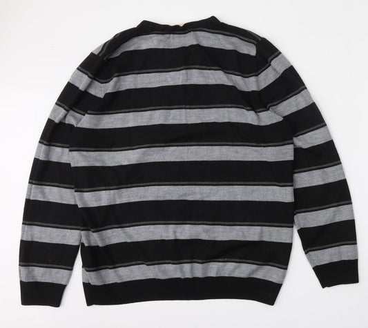 Burton Mens Multicoloured V-Neck Striped Acrylic Pullover Jumper Size XL