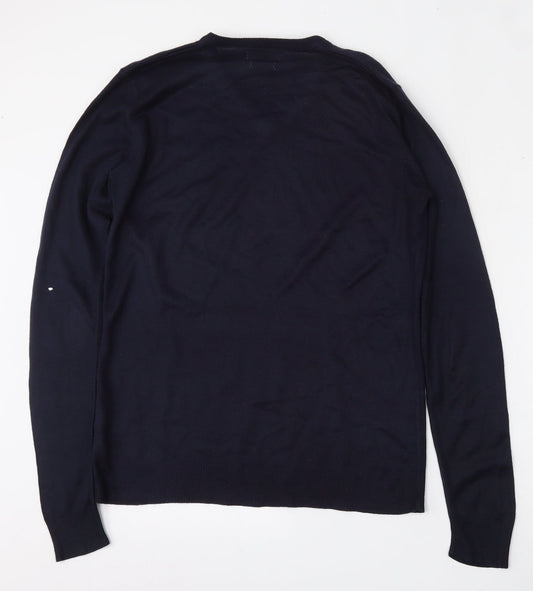 Brave Soul Mens Blue V-Neck  Acrylic Pullover Jumper Size S