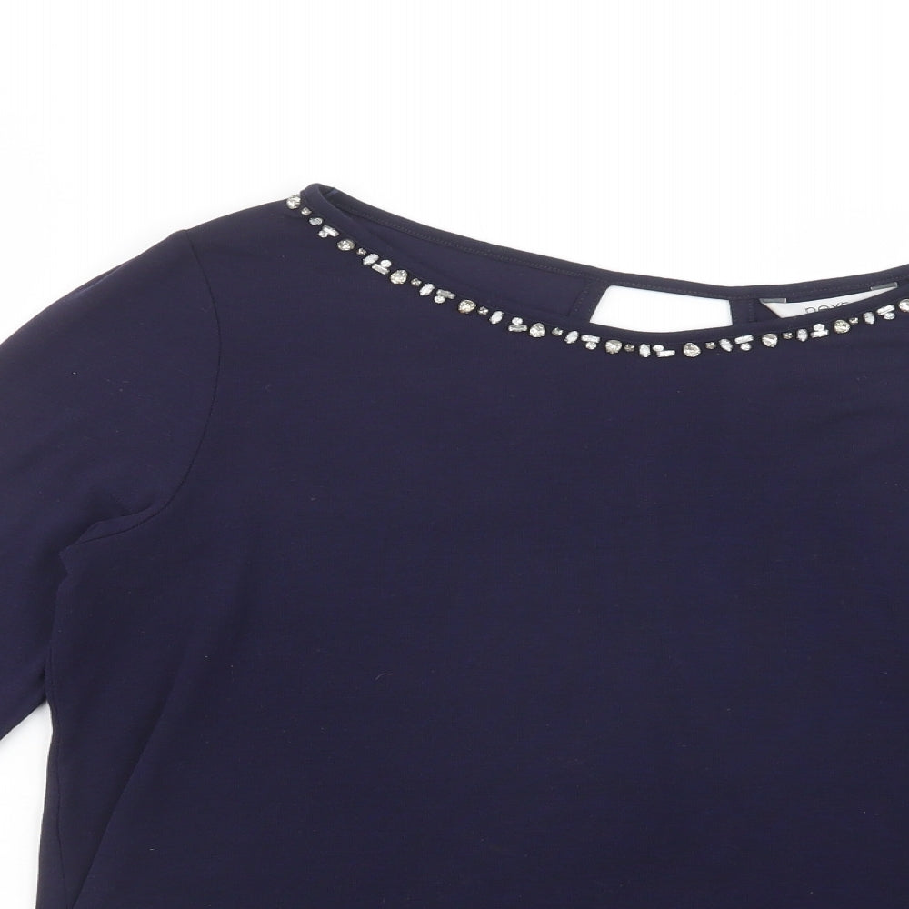 NEXT Womens Blue  Polyester Basic Blouse Size 14 Boat Neck - Embellished Neckline
