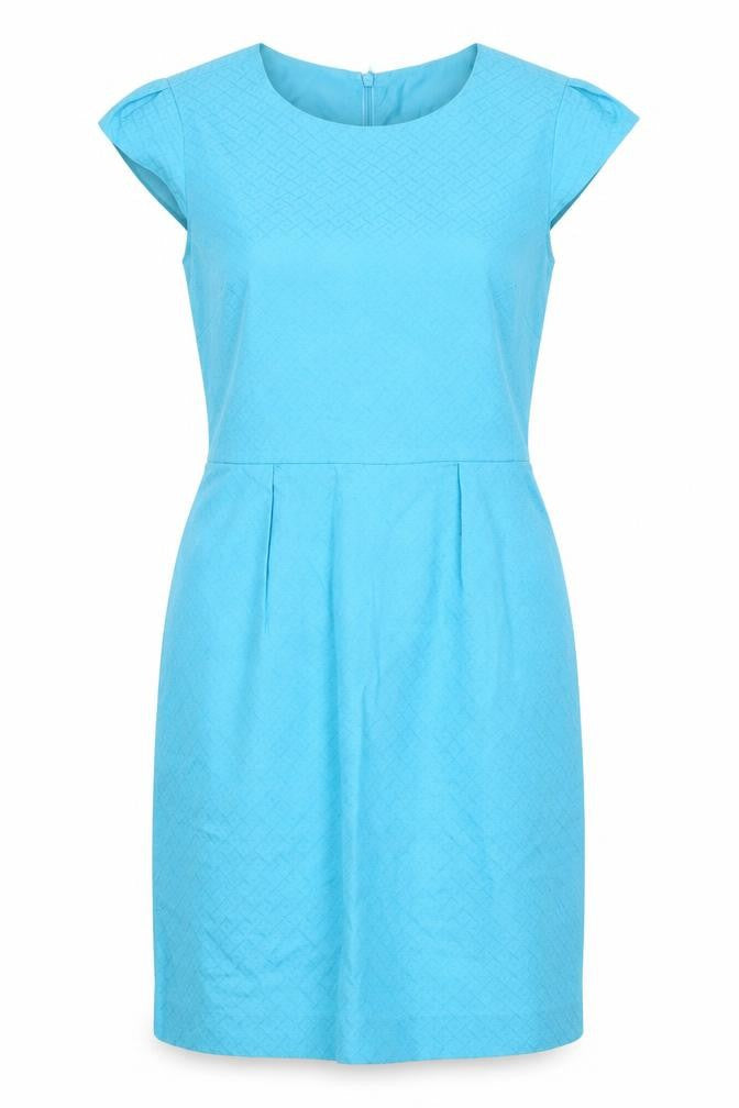 Oasis Womens Blue  Cotton Pencil Dress  Size 10  Boat Neck Zip