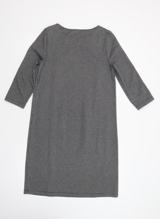Maria Bellentani Womens Grey Houndstooth Viscose Shift  Size S  Boat Neck Pullover