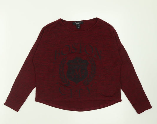 New Look Girls Red  Polyester Basic Casual Size 10-11 Years Crew Neck Pullover - Boston