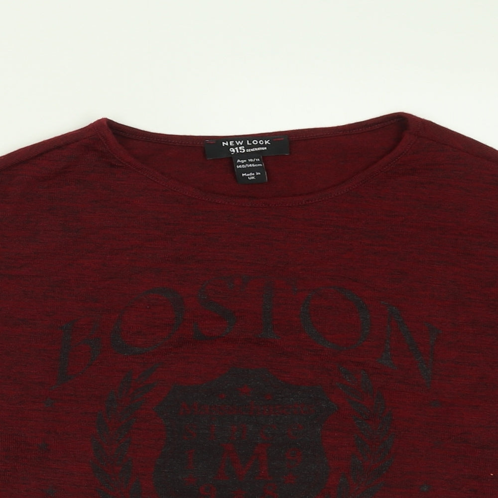 New Look Girls Red  Polyester Basic Casual Size 10-11 Years Crew Neck Pullover - Boston
