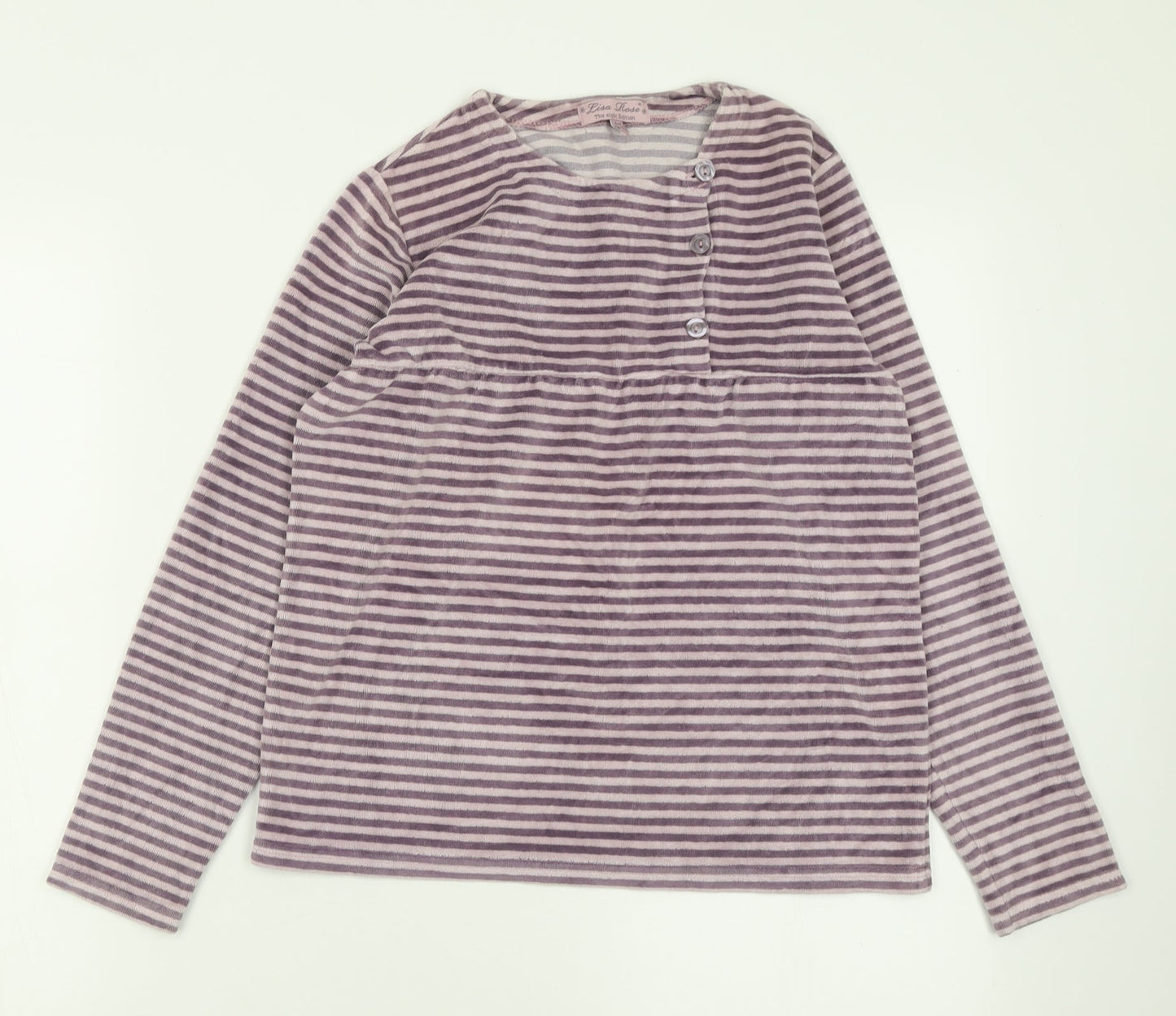 Lisa Rose  Girls Purple Striped Polyester Basic Casual Size 14 Years Crew Neck Pullover