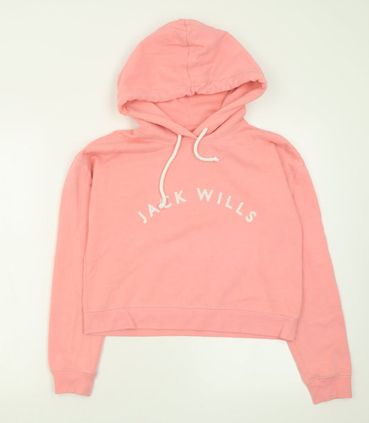 Jack Wills Womens Pink  Cotton Pullover Hoodie Size 8  Pullover - Cropped