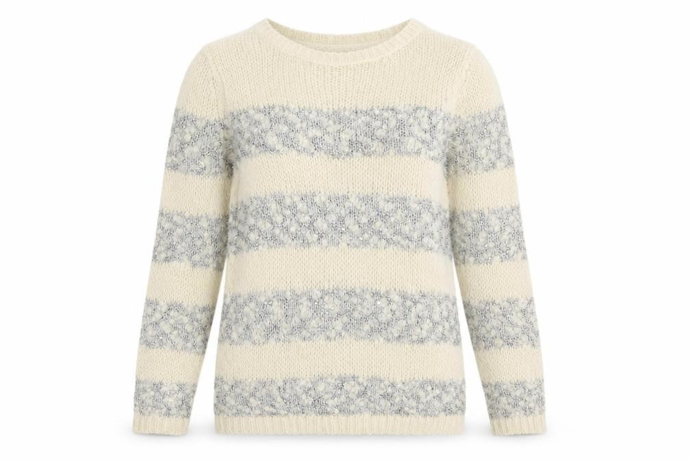 Topshop Womens Ivory Crew Neck Striped Acrylic Pullover Jumper Size 8