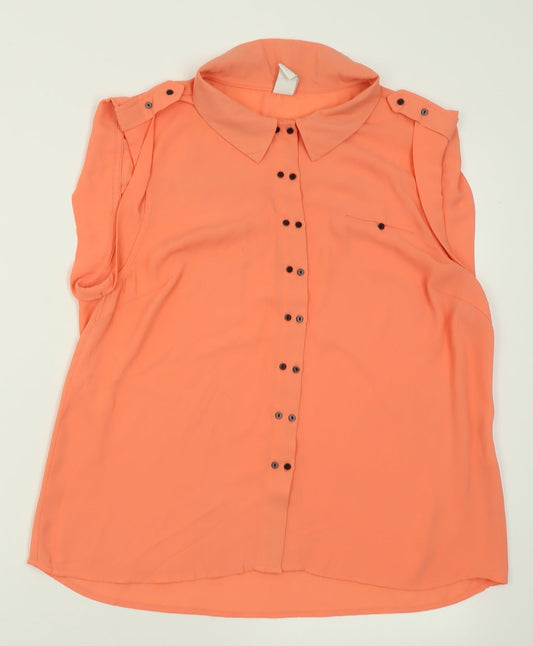 VILA Womens Orange  Polyester Basic Button-Up Size L Collared