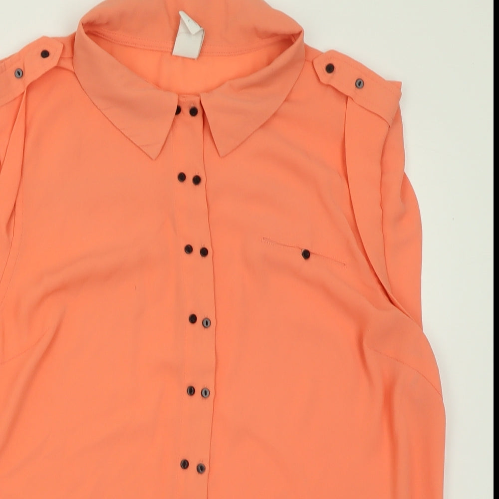 VILA Womens Orange  Polyester Basic Button-Up Size L Collared