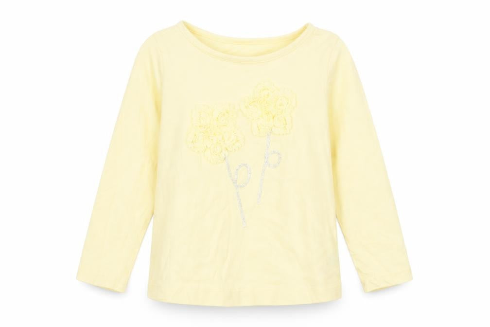 Dunnes Girls Yellow  Cotton Pullover T-Shirt Size 3 Years Crew Neck Pullover - Flower Detail