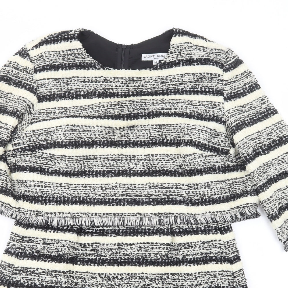 Jaune Rouge Womens Black Striped Viscose Shift  Size M  Boat Neck Zip