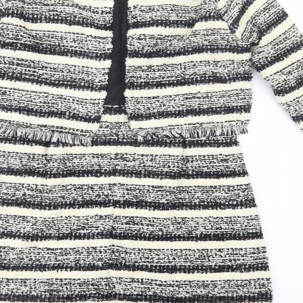 Jaune Rouge Womens Black Striped Viscose Shift  Size M  Boat Neck Zip