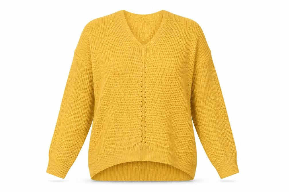 New Look Womens Yellow V-Neck  Acrylic Pullover Jumper Size L