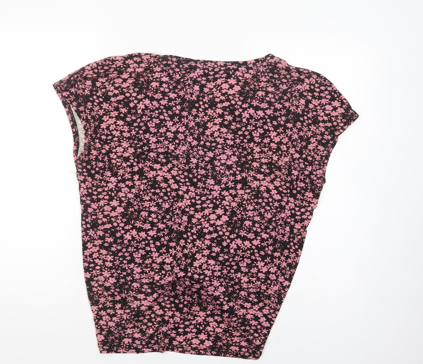Very Womens Black Floral Viscose Basic T-Shirt Size 16 V-Neck