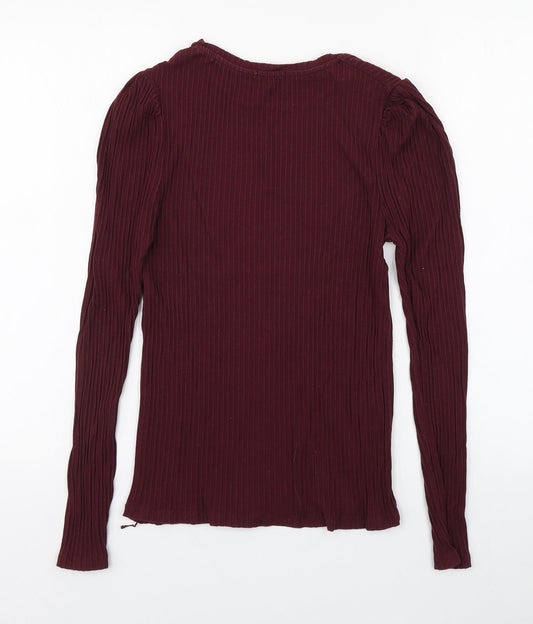 Stradivarius Womens Purple  Polyester Basic T-Shirt Size L Round Neck