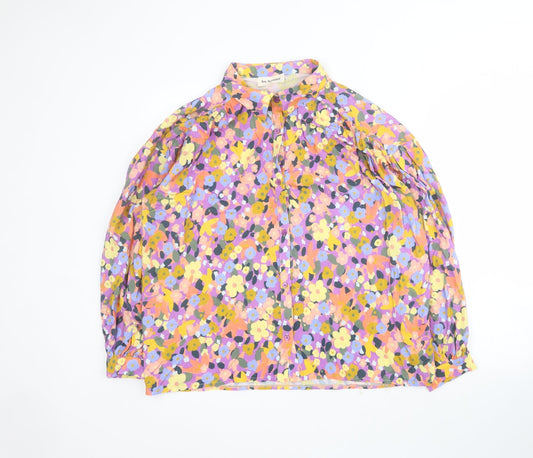 Les Acolytes Womens Purple Floral Viscose Basic Button-Up Size L Collared