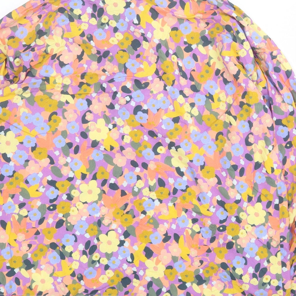 Les Acolytes Womens Purple Floral Viscose Basic Button-Up Size L Collared