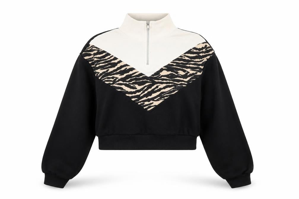 H&M Womens Black High Neck Animal Print Cotton Pullover Jumper Size XS