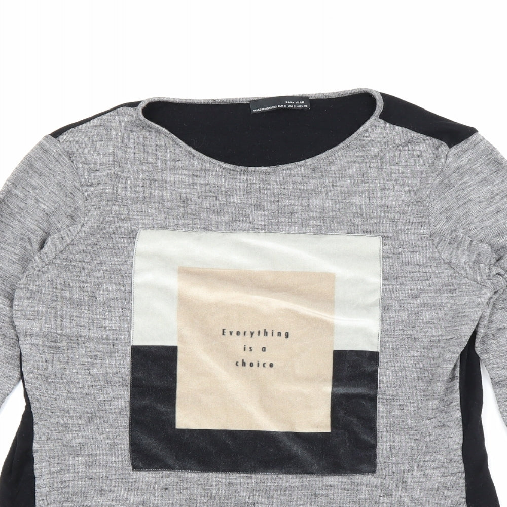Zara Womens Grey Round Neck  Acrylic Pullover Jumper Size S