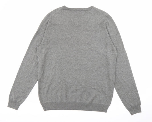 Palm Grove Mens Grey V-Neck  Cotton Pullover Jumper Size 2XL