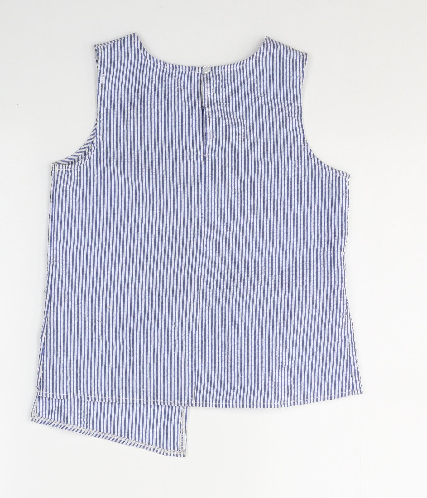 Alfred Dunner Girls Blue Striped Polyester Basic Tank Size 10-11 Years Round Neck Pullover