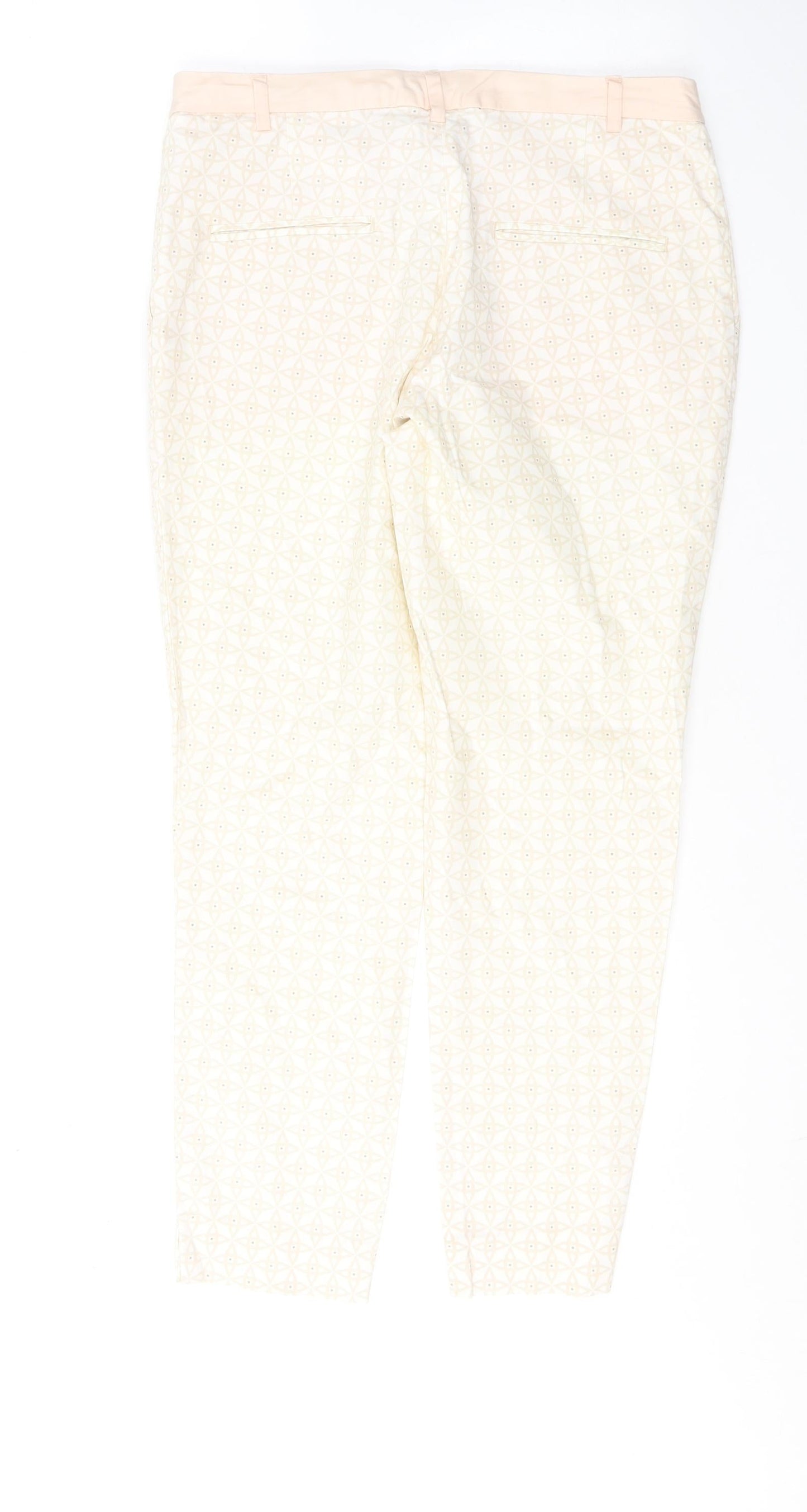 H&M Womens Ivory Geometric Cotton Skinny Jeans Size 10 L27 in Regular Button