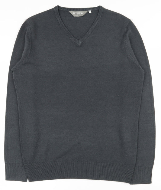 Originals Mens Grey V-Neck  Acrylic Pullover Jumper Size L