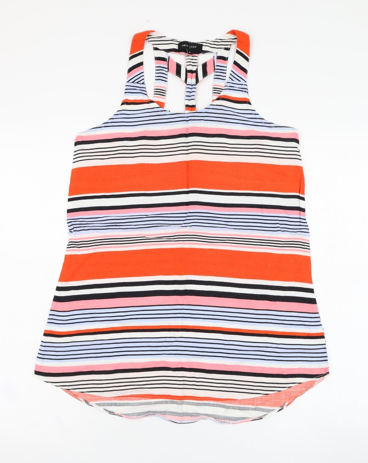 New Look Womens Multicoloured Striped Viscose Basic Tank Size 8 Round Neck