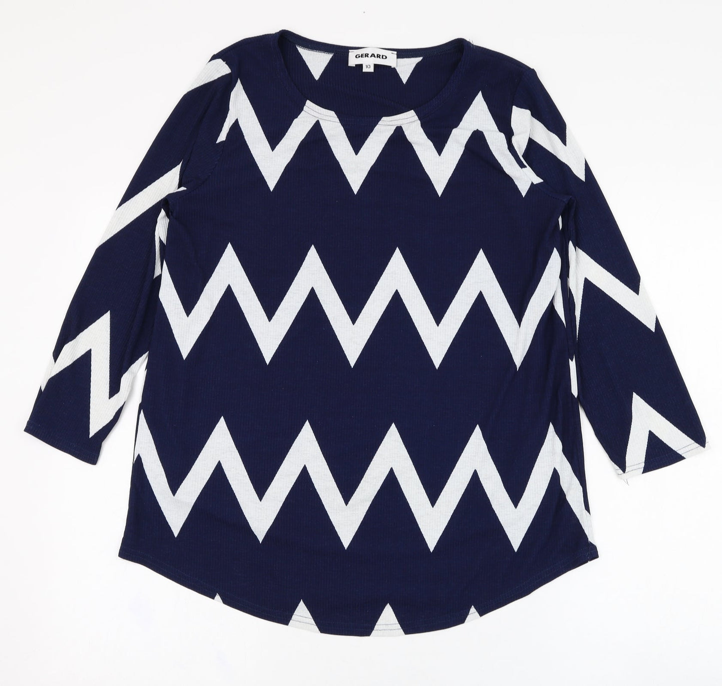 Gerard Womens Blue Striped Polyester Tunic Blouse Size 10 Round Neck