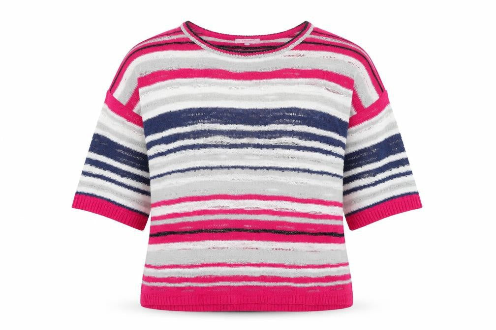 Marks and Spencer Womens Pink Round Neck Striped Acrylic Pullover Jumper Size L