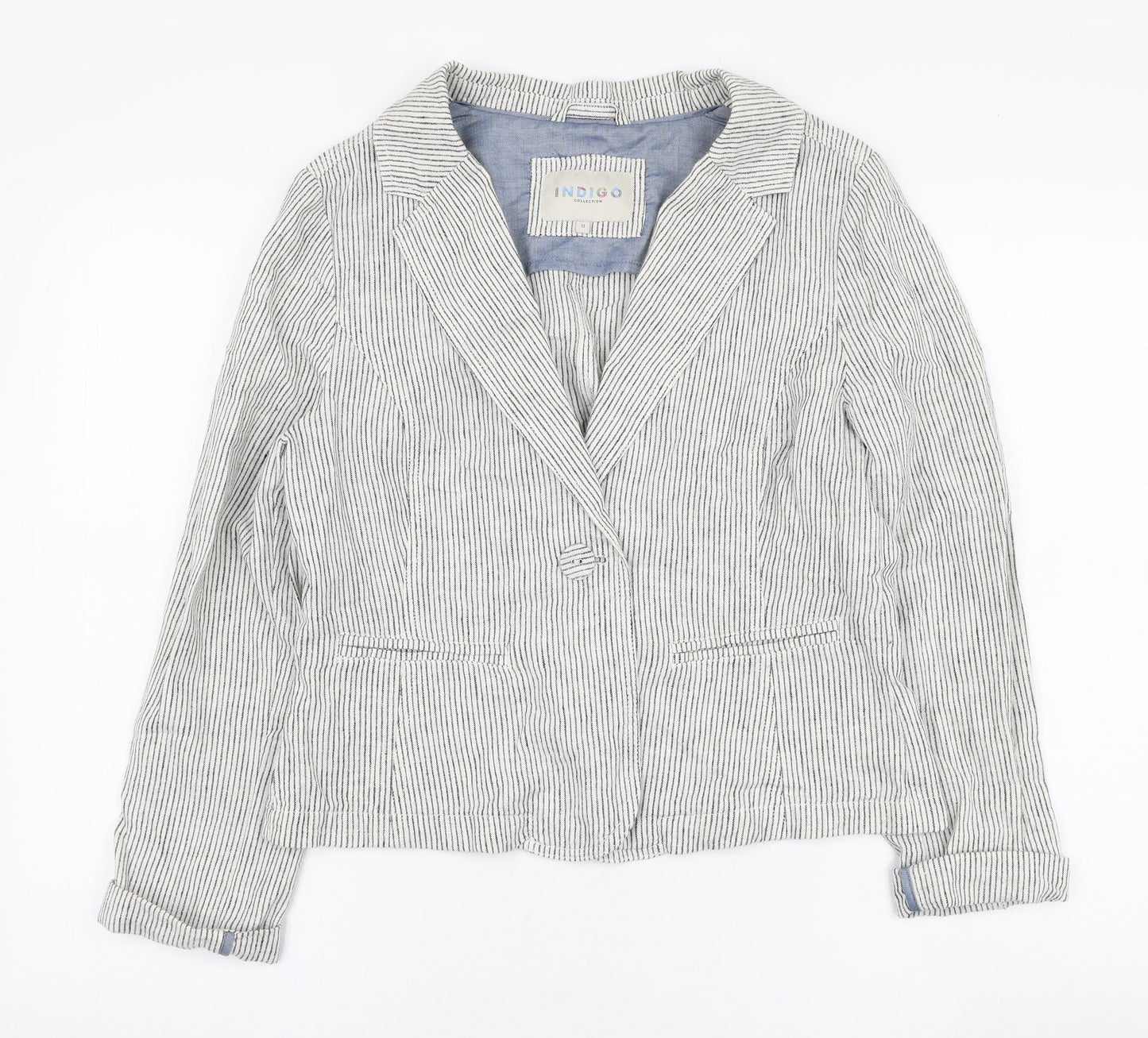 Marks and Spencer Womens Ivory Striped  Jacket Blazer Size 12  Button