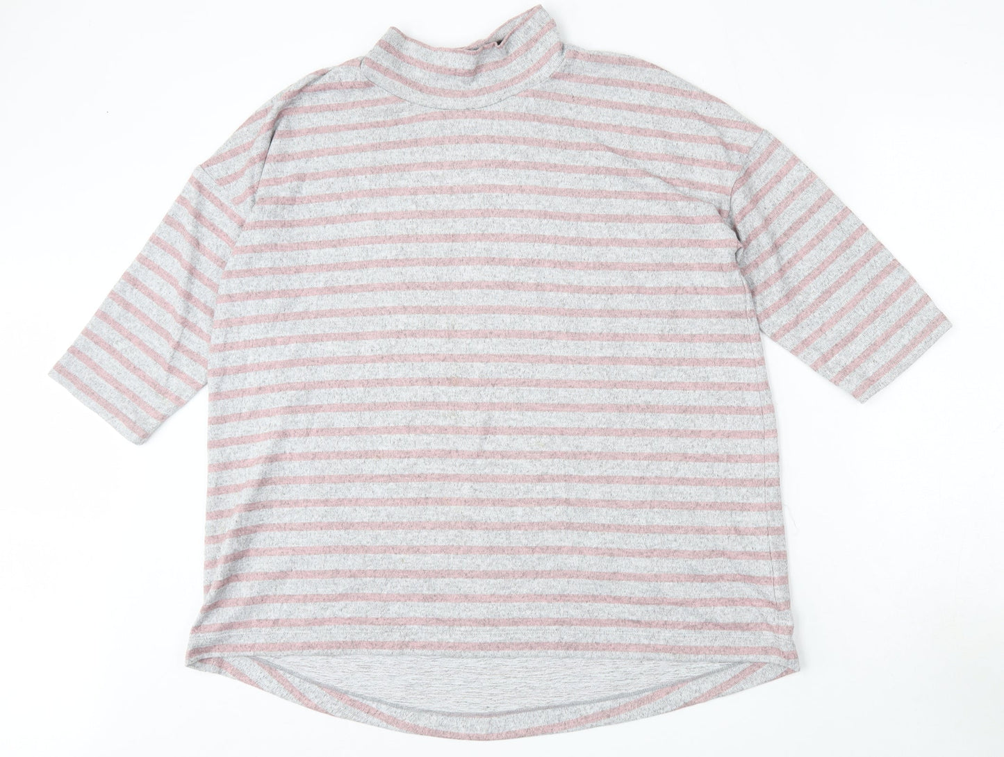 Bonmarché Womens Grey Mock Neck Striped Polyester Pullover Jumper Size 16