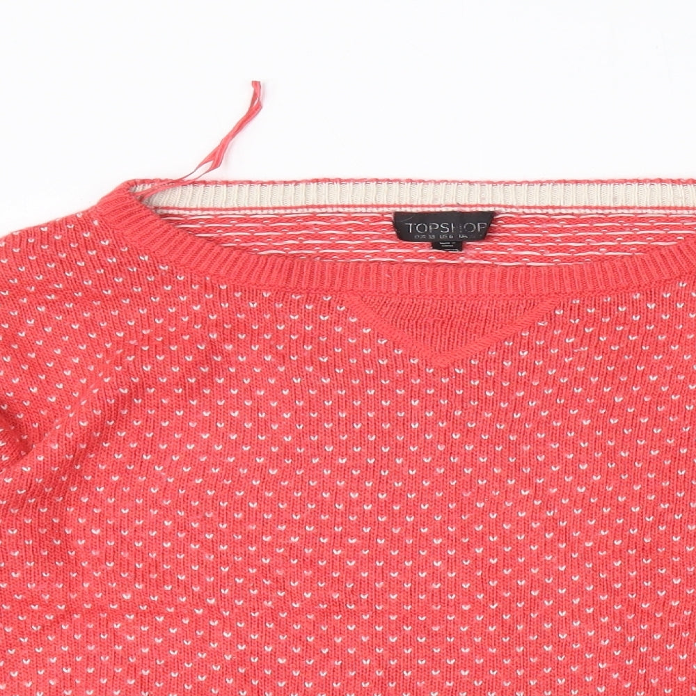 Topshop Womens Red Round Neck Geometric Acrylic Pullover Jumper Size 10
