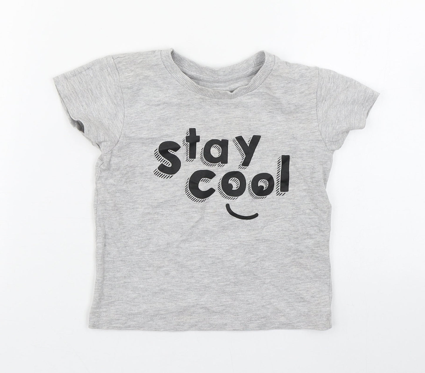 Matalan Baby Grey  Cotton Basic T-Shirt Size 12-18 Months Round Neck Pullover