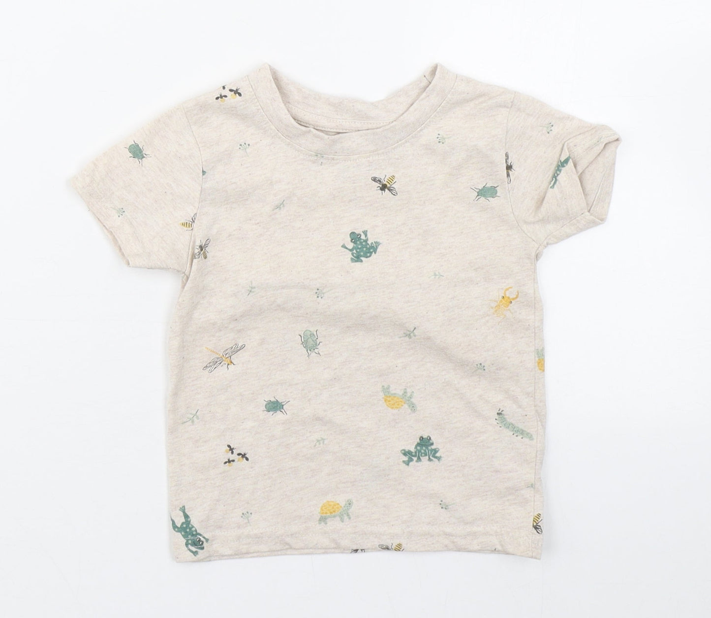 Primark Baby Beige Geometric Cotton Basic T-Shirt Size 12-18 Months Round Neck Pullover