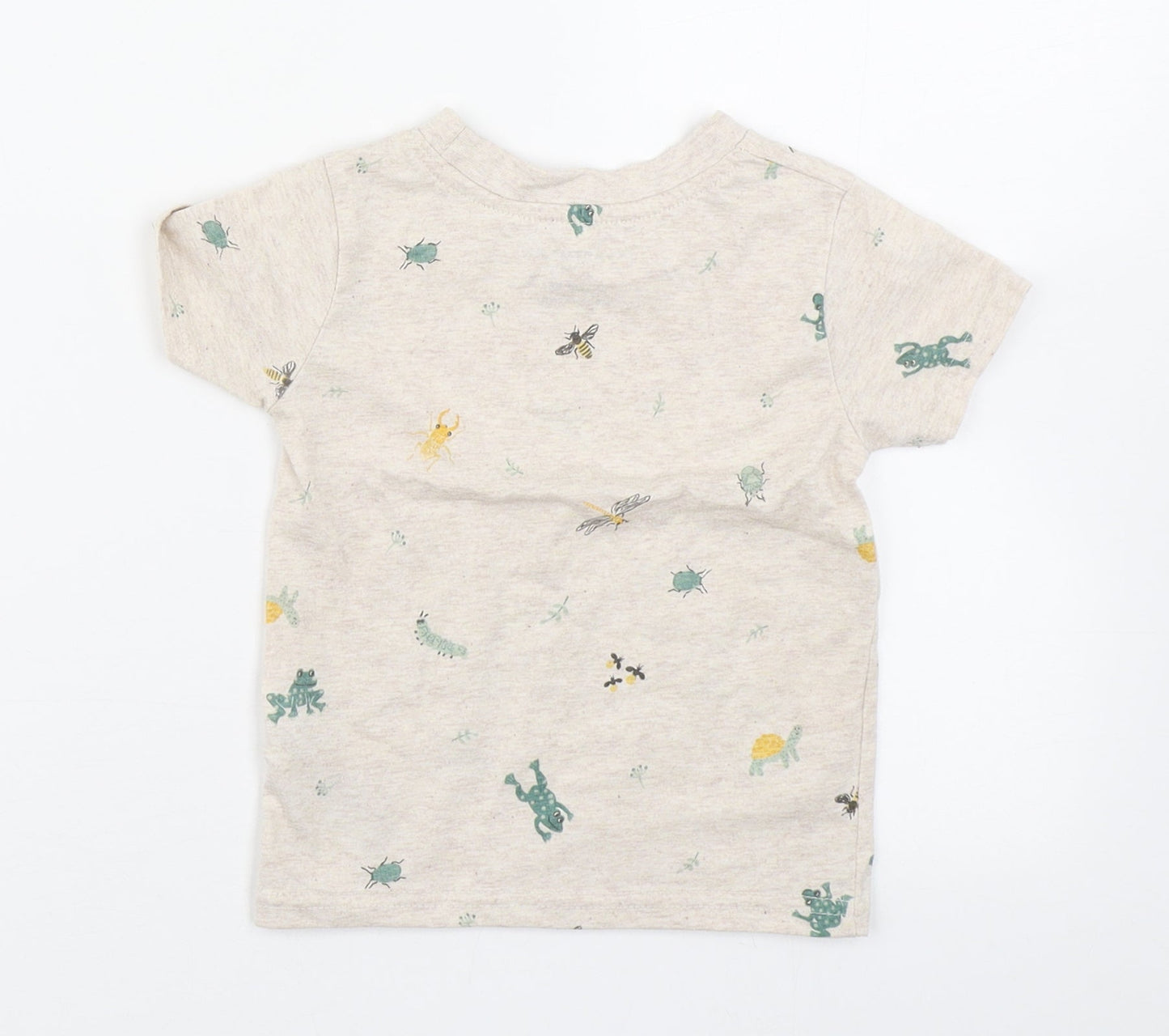 Primark Baby Beige Geometric Cotton Basic T-Shirt Size 12-18 Months Round Neck Pullover