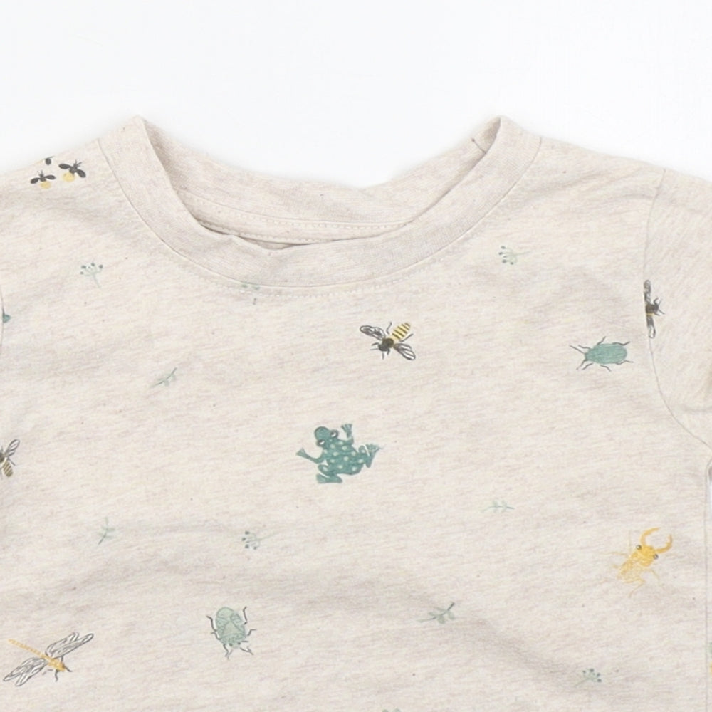 Primark Baby Beige Geometric Cotton Basic T-Shirt Size 12-18 Months Round Neck Pullover