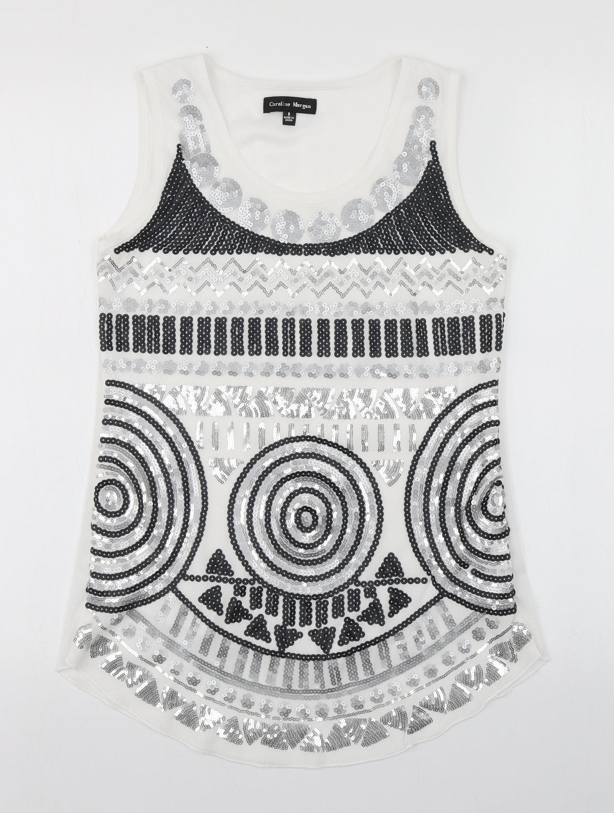 Caroline Morgan Womens White  Polyester Basic Tank Size 8 Scoop Neck
