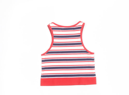 Dunnes Womens Blue Striped Nylon Cropped Tank Size XS Round Neck - Ribbed